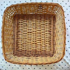 Vintage Square Yugoslavian Wicker Rattan Basket 10.5” Stamped Made in Yugoslavia
